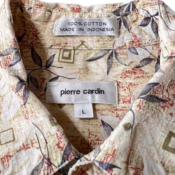 Vtg Pierre Cardin Mens Short Sleeve Shirt Button Up Leaf Tropical Cotton Large - Picture 3 of 9